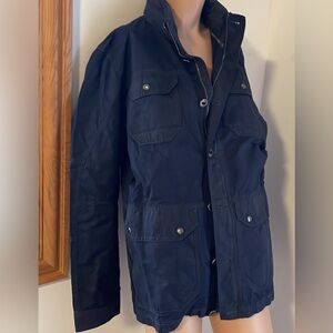 24” PTP Kuhl wax oil jacket blue hooded rain utility Barbour style trench field